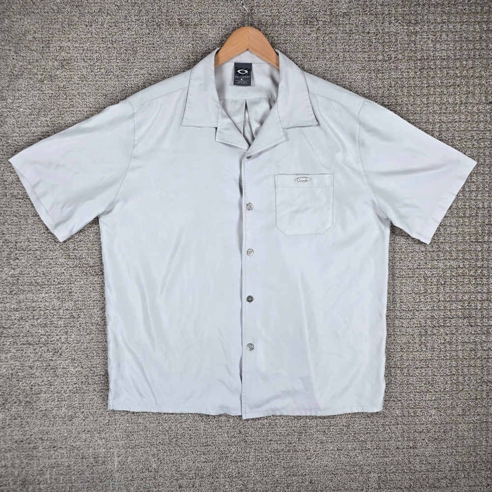 Oakley Software Mens Large Gray Short Sleeve Metal Button Shirt Pocket Vintage